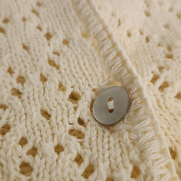 TAKE OUT Women's Vintage Cotton Knitted Long Sleeve Daisy White Cardigan Large - Picture 4 of 7